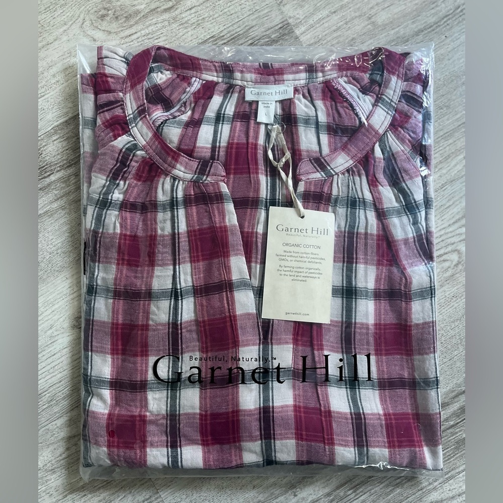 NWT Garnet Hill Red plaid organic cottton blouse L or S